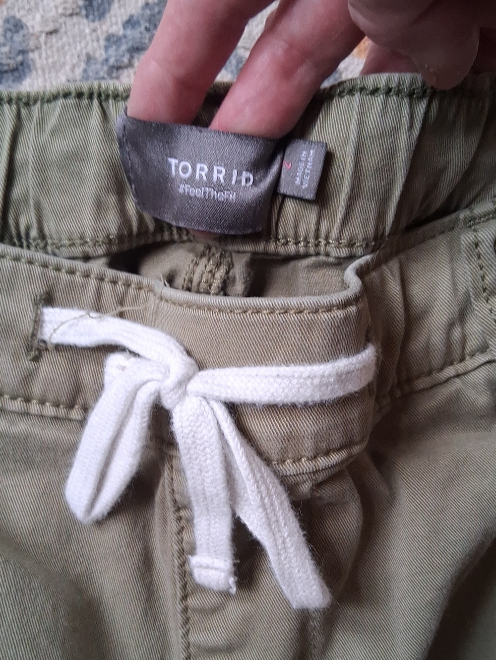 Olive Green Drawstring Capri - Picture 2 of 8